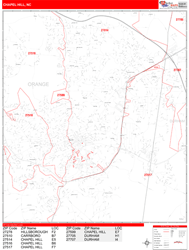 Chapel Hill Wall Map Zip Code Red Line Style 2024